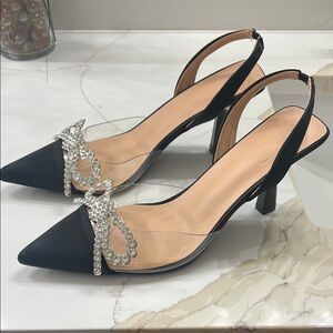 Elegant Black Slingback Heels with Silver Embellishment